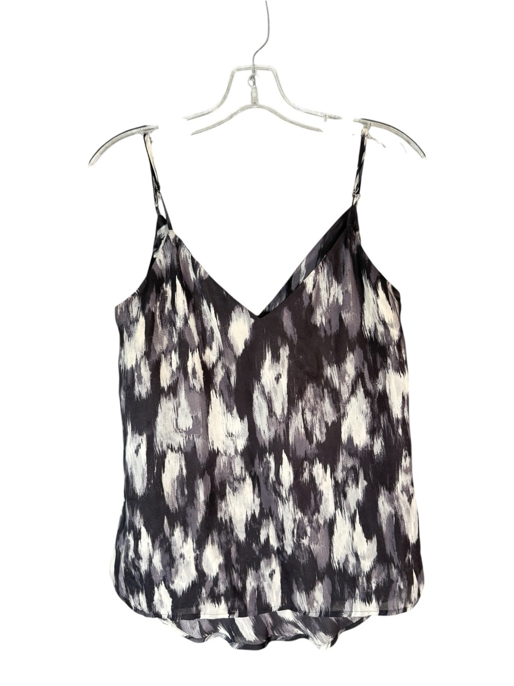 Haute Hippie 100% Silk Tank Top Abstract V Neck Or Cowl Neck Black White Neutral